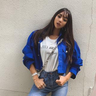 Puff-sleeve Pocket-detail Cropped Jacket Blue - One Size