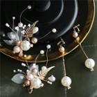 Wedding Faux Pearl Hair Clip / Dangle Earring / Set Hair Clip & 1 Pair - Clip-on Earrings - One Size