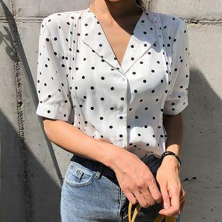 Lapelled Polka-dot Blouse