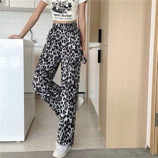 High-waist Printed Leopard Straight-cut Pants