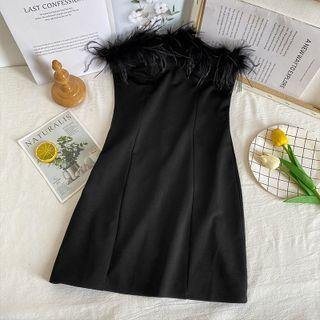 Furry-trim Slim-fit Mini Tube Dress