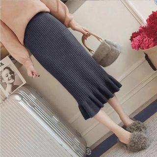 Midi Flare Hem Rib Knit Skirt