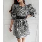 Puff-sleeve Mini Leopard Dress