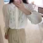 Long-sleeve Floral Embroidered Blouse Light Almond - One Size