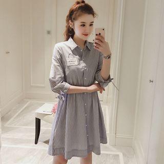 Long-sleeve Collared Midi Dress