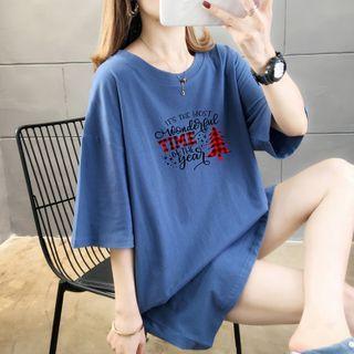 Short-sleeve Christmas Tree Print Tunic T-shirt