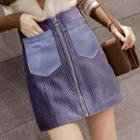 Corduroy Zip Mini Fitted Skirt