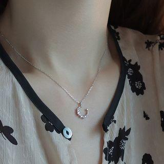 Rhinestone Moon Necklace 1 Pc - Silver - One Size