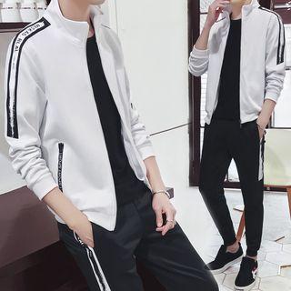 Set: Lettering Zip Jacket + Drawstring Sweatpants