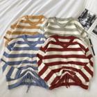 Color-block V-neck Frilled Long-sleeve Sweater