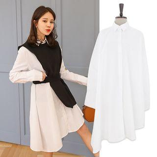 Asymmetric-hem A-line Long Shirt