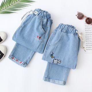 Drawstring-waist Embroidered Straight Leg Jeans