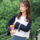 Long-sleeve Letter Strap T-shirt Milky White - One Size