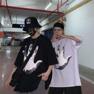 Couple Matching Hand Print Elbow-sleeve T-shirt