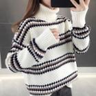 Turtleneck Striped Textured Sweater