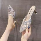 Pointed Lace High Heel Mules