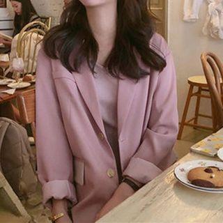 Single Breasted Blazer / Spaghetti Strap Pleated A-line Midi Dress / Set