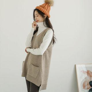 Sleeveless Long Wool Blend Sweater