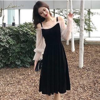 Cold-shoulder Midi Velvet Dress