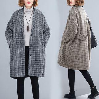 Plaid Batwing-sleeve Jacket