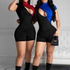 Two-tone Cut-out Short-sleeve Playsuit