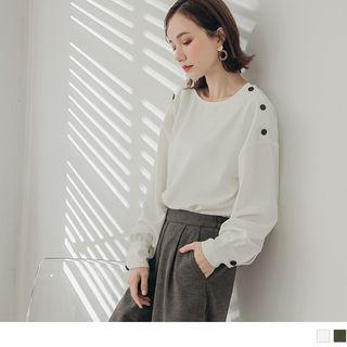 Buttoned Puff Sleeve Pullover