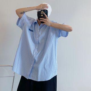 Embroider Striped Two Tone Oversized Shirt