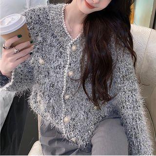 Fluffy Cardigan Grayish Silver - One Size