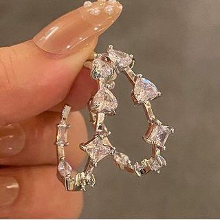 Rhinestone Open Hoop Earring 1 Pair - 925 Silver - Silver - One Size