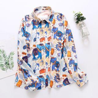 Elephant Print Shirt White - One Size