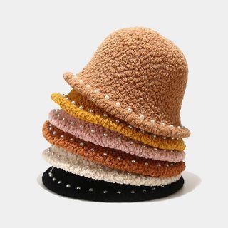 Faux Pearl Fleece Bucket Hat
