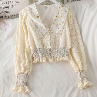Floral Print Lace Long-sleeve Blouse