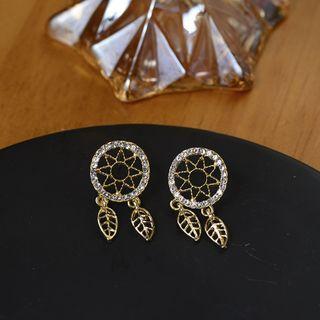 Leaf Dream Catcher Rhinestone Fringed Earring Era056-10 - 1 Pair - Gold - One Size