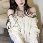 Details Off-shoulder Cable-knit Halter Sweater