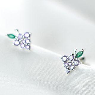 Rhinestone Fruit Earring 1 Pair - S925 Silver - Silver & Purple - One Size
