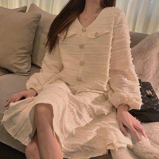 Long-sleeve Button Mini Mermaid Dress