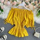 Bow-detail Off-shoulder Short-sleeve Chiffon Blouse