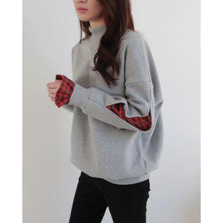 High-neck Check-detail Sweatshirt