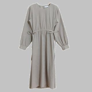 Round Neck Lace-up Plain Dress