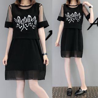 Set: Mesh Short-sleeve Top + Tank Dress