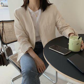 Collarless Flap-front Jacket