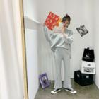 Drawcord-neck Sweatshirt & Boot-cut Sweatpants Set