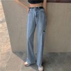 High-waist Distressed Loose-fit Jeans With Belt