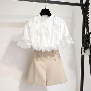 Set: Short-sleeve Lace Top + Wide Leg Shorts