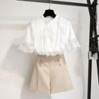 Set: Short-sleeve Lace Top + Wide Leg Shorts