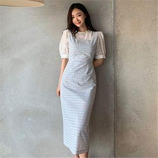 Square-neck Check Jumper Dress