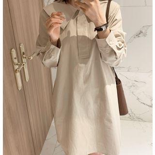 Long-sleeve Plain Dress Almond - One Size