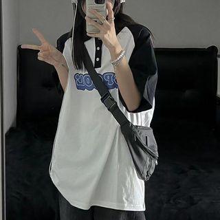 Short-sleeve Letter Print Raglan Polo Shirt