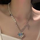 Faux Pearl Charm Necklace Blue & Silver - One Size