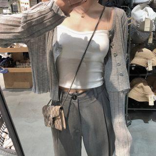 Set: Spaghetti Strap Top + Cropped Dress Pants + Cardigan
